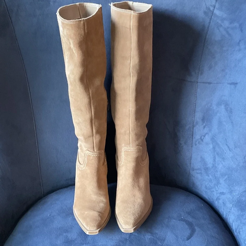 Steve Madden Camel Elexis Suede Heeled Boots - Picture 4 of 9